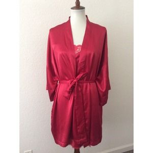 Victoria's Secret Slip Belted Robe Lace Trim Kimono Robe